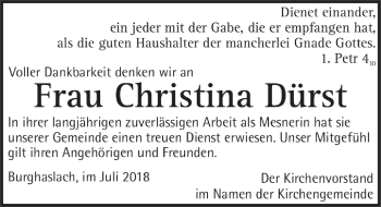 Traueranzeige von Christina Dürst von Neustadt/ Scheinfeld/ Uffenheim