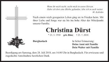 Traueranzeige von Christina Dürst von Neustadt/ Scheinfeld/ Uffenheim