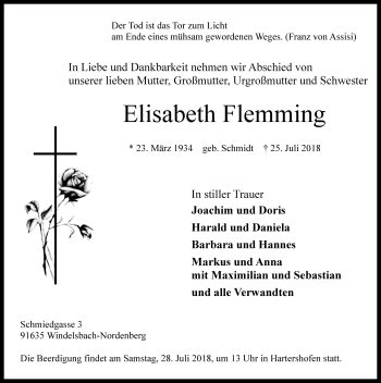 Traueranzeige von Elisabeth Flemming von Rothenburg