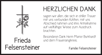 Traueranzeige von Frieda Felsensteiner von Dinkelsbuhl/ Feuchtwangen