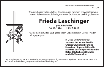 Traueranzeige von Frieda Laschinger von Dinkelsbühl/ Feuchtwangen