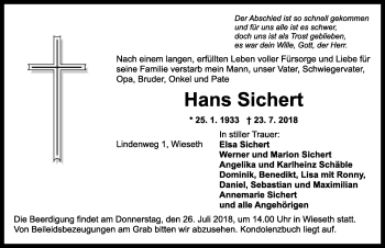 Traueranzeige von Hans Sichert von Dinkelsbuhl/ Feuchtwangen