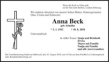 Traueranzeige von Anna Beck von Dinkelsbühl/ Feuchtwangen