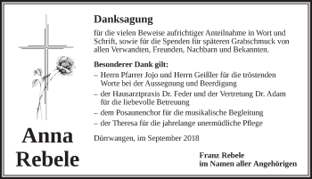 Traueranzeige von Anna Rebele von Dinkelsbühl/ Feuchtwangen