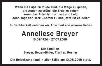Traueranzeige von Anneliese Breyer von Ansbach