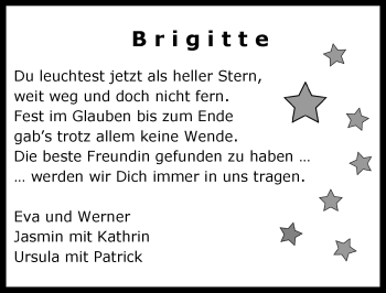 Traueranzeige von Brigitte  von Neustadt/ Scheinfeld/ Uffenheim