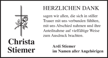 Traueranzeige von Christa Stiemer von Dinkelsbuhl/ Feuchtwangen