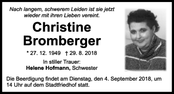Traueranzeige von Christine Bromberger von Ansbach