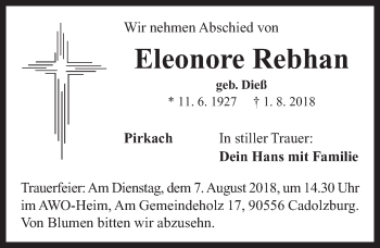 Traueranzeige von Eleonore Rebhan von Neustadt/ Scheinfeld/ Uffenheim