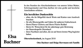 Traueranzeige von Elsa Bachner von Rothenburg