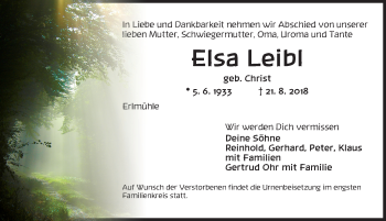 Traueranzeige von Elsa Leibl von Dinkelsbuhl/ Feuchtwangen