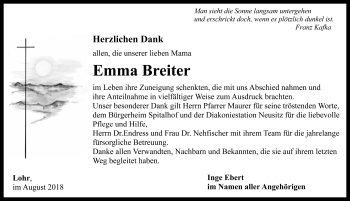 Traueranzeige von Emma Breiter von Rothenburg