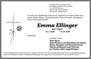 Traueranzeige von Emma Ellinger von Ansbach