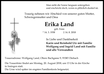 Traueranzeige von Erika Land von Rothenburg