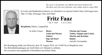 Traueranzeige von Fritz Faaz von Neustadt/ Scheinfeld/ Uffenheim