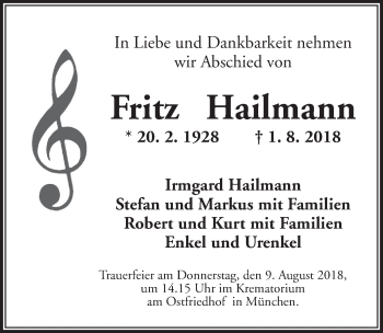 Traueranzeige von Fritz Hailmann von Dinkelsbuhl/ Feuchtwangen