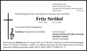 Traueranzeige von Fritz Ströbel von Neustadt/ Scheinfeld/ Uffenheim