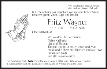 Traueranzeige von Fritz Wagner von Ansbach