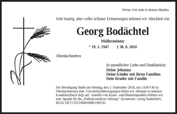 Traueranzeige von Georg Bodächtel von Ansbach