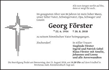 Traueranzeige von Georg Förster von Dinkelsbuhl/ Feuchtwangen