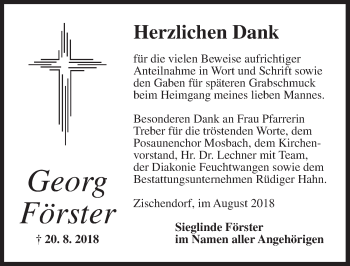 Traueranzeige von Georg Förster von Dinkelsbühl/ Feuchtwangen