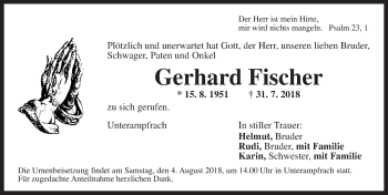 Traueranzeige von Gerhard Fischer von Dinkelsbühl/ Feuchtwangen