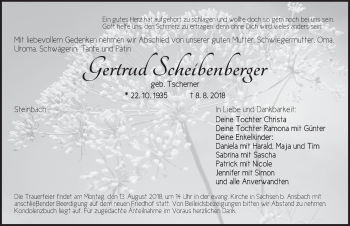 Traueranzeige von Gertrud Scheibenberger von Ansbach