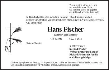 Traueranzeige von Hans Fischer von Ansbach