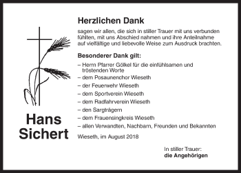 Traueranzeige von Hans Sichert von Dinkelsbuhl/ Feuchtwangen