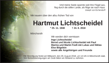 Traueranzeige von Hartmut Lichtscheidel von Dinkelsbühl/ Feuchtwangen