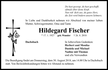 Traueranzeige von Hildegard Fischer von Neustadt/ Scheinfeld/ Uffenheim