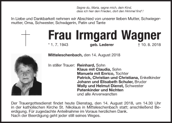 Traueranzeige von Irmgard Wagner von Ansbach