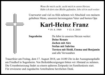 Traueranzeige von Karl-Heinz Franz von Neustadt/ Scheinfeld/ Uffenheim