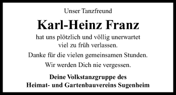 Traueranzeige von Karl-Heinz Franz von Neustadt/ Scheinfeld/ Uffenheim