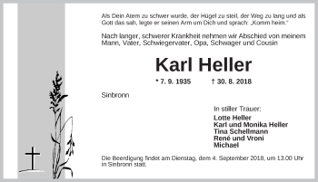 Traueranzeige von Karl Heller von Dinkelsbühl/ Feuchtwangen