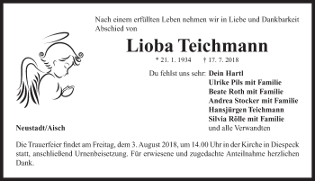 Traueranzeige von Lioba Teichmann von Neustadt/ Scheinfeld/ Uffenheim