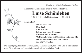 Traueranzeige von Luise Schönleben von Neustadt/ Scheinfeld/ Uffenheim