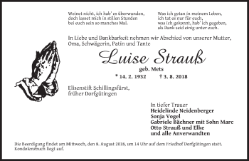 Traueranzeige von Luise Strauß von Dinkelsbühl/ Feuchtwangen