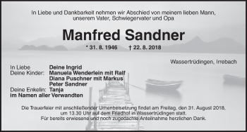 Traueranzeige von Manfred Sandner von Dinkelsbühl/ Feuchtwangen