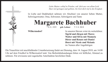 Traueranzeige von Margarete Bachhuber von Neustadt/ Scheinfeld/ Uffenheim