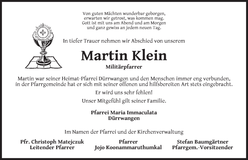  Traueranzeige für Martin Klein vom 06.08.2018 aus Dinkelsbühl/ Feuchtwangen