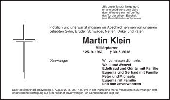 Traueranzeige von Martin Klein von Dinkelsbühl/ Feuchtwangen