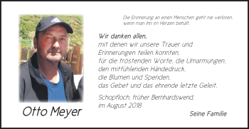 Traueranzeige von Otto Meyer von Dinkelsbühl/ Feuchtwangen