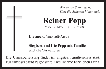 Traueranzeige von Reiner Popp von Neustadt/ Scheinfeld/ Uffenheim