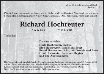 Traueranzeige von Richard Hochreuter von Ansbach