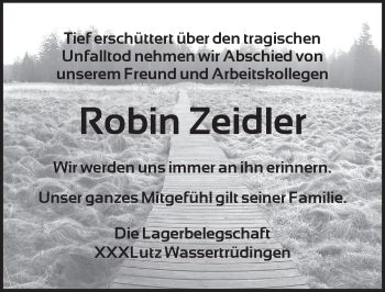 Traueranzeige von Robin Zeidler von Dinkelsbuhl/ Feuchtwangen