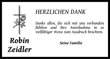 Traueranzeige von Robin Zeidler von Dinkelsbuhl/ Feuchtwangen