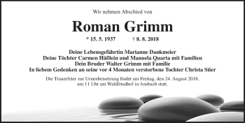 Traueranzeige von Roman Grimm von Ansbach