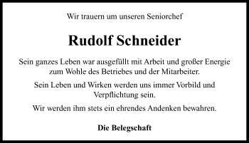 Traueranzeige von Rudolf Schneider von Neustadt/ Scheinfeld/ Uffenheim