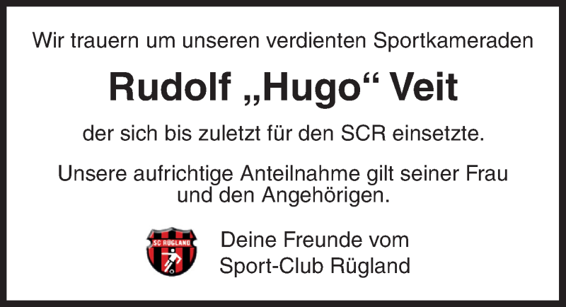  Traueranzeige für Rudolf Hugo Veit vom 24.08.2018 aus Ansbach